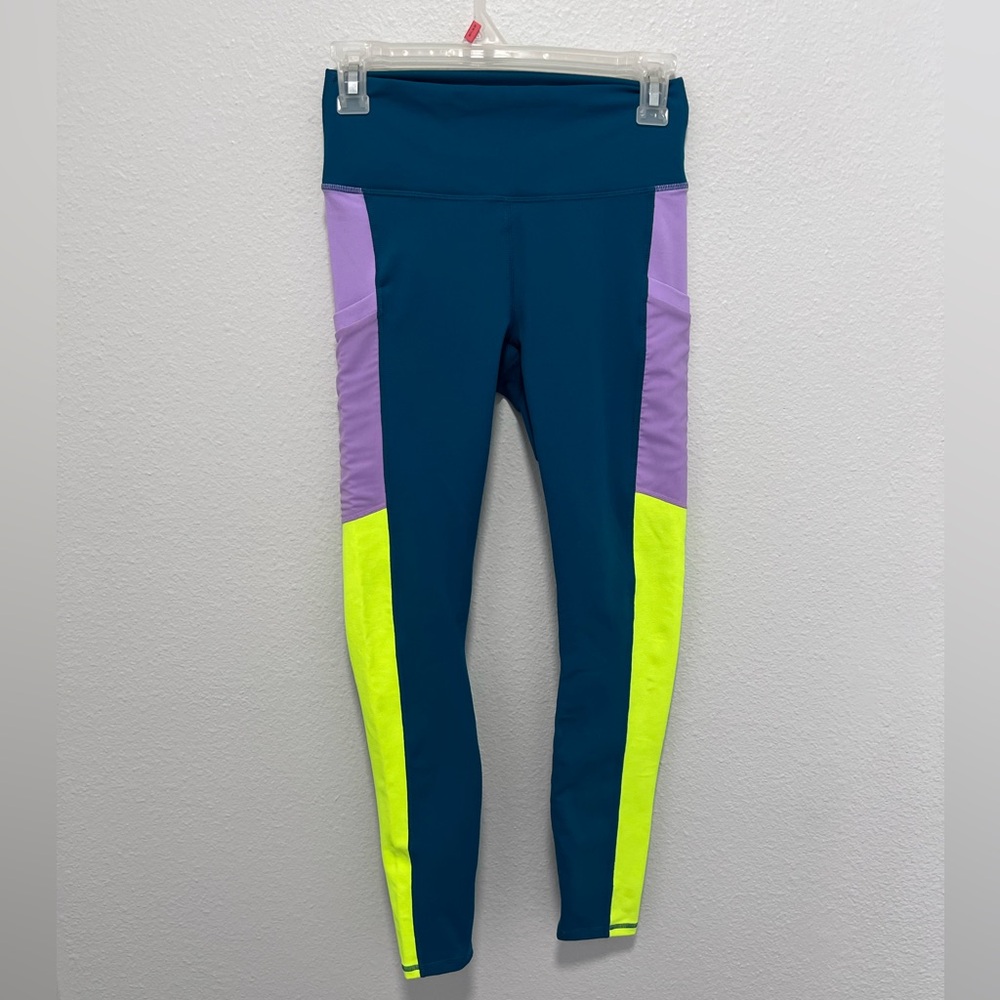 Fabletics Teal Neon Green Purple Leggings Size Small